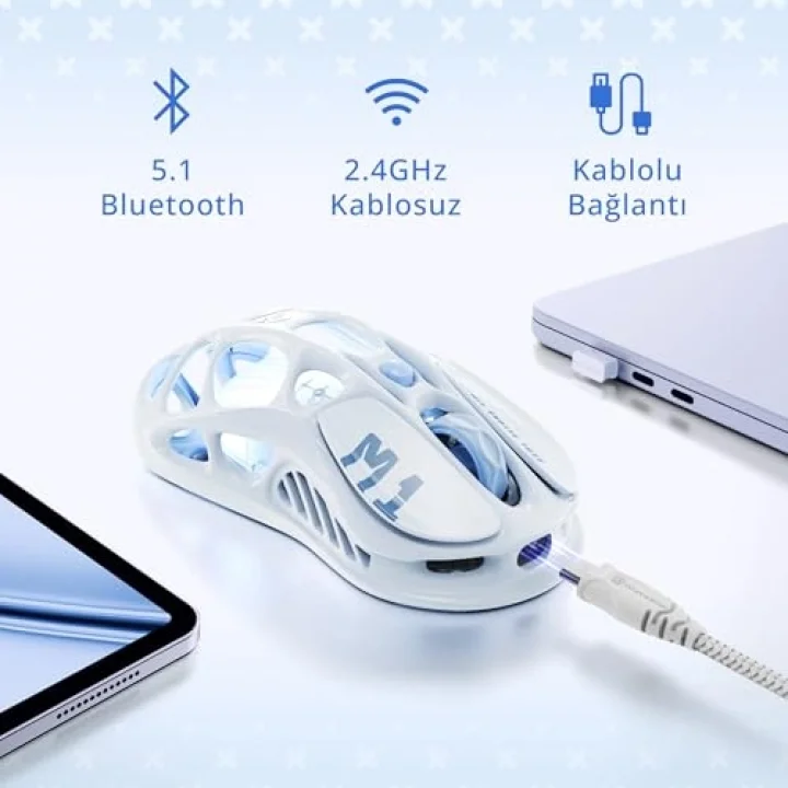 Mercury M1 Pro Kablosuz Oyun Faresi - Buz Mavisi
