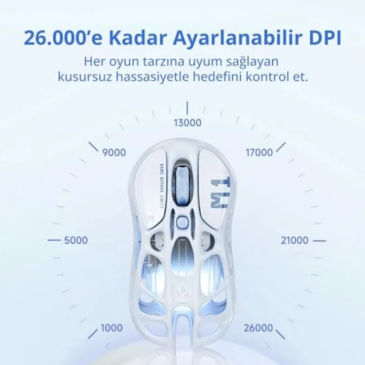 Mercury M1 Pro Kablosuz Oyun Faresi - Buz Mavisi