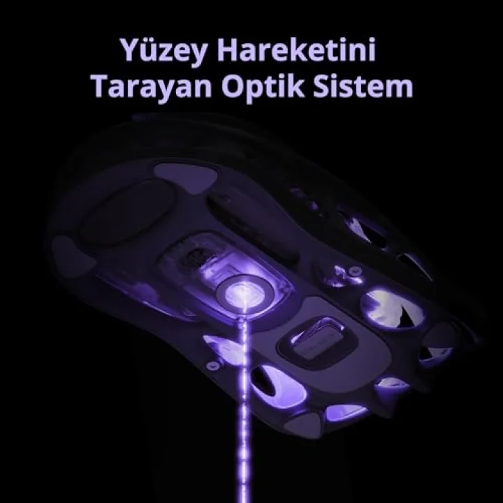 Mercury M1 Pro Oyun Faresi, Hafif Magnezyum Alaşımı, 26.000 DPI, PAW3395DM Sensör, 5 Programlanabilir Düğme, Destek Kablolu/2.4GHz/BT, 200 Saate Kadar Pil Ömrü (Mor)