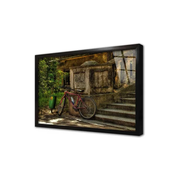 Merdiven Dibinde Duran Bisiklet Çerçeveli Cam Tablo 20x30 cm CA01226