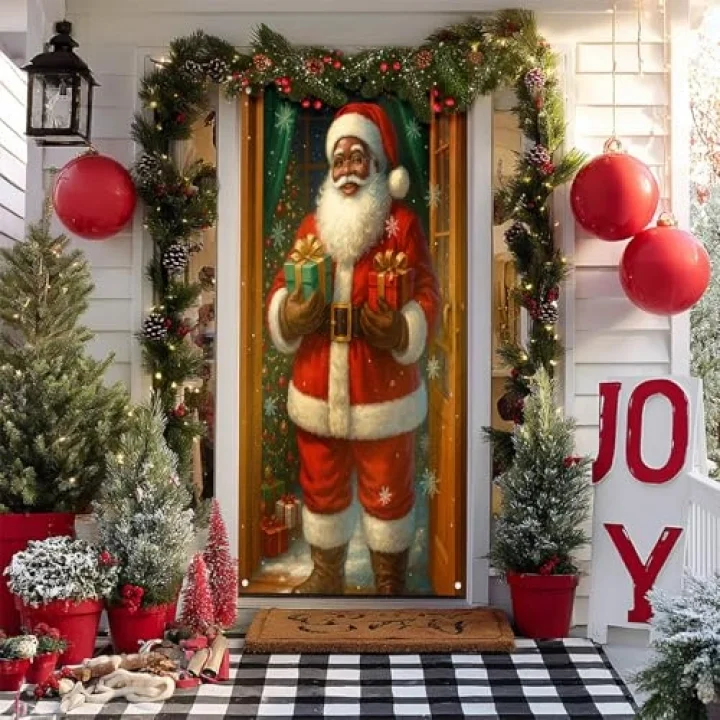 Merry Christmas Kapı Örtüsü 171 x 71 cm Tatil Ön Sundurma Kapı Afiş Dekorasyon Kış Noel Baba Tutarak Kar Taneleri Noel Ağacı İşaret Tatil Partisi İç Mekan Dış Mekan Dekoru