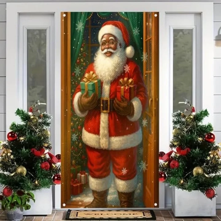 Merry Christmas Kapı Örtüsü 171 x 71 cm Tatil Ön Sundurma Kapı Afiş Dekorasyon Kış Noel Baba Tutarak Kar Taneleri Noel Ağacı İşaret Tatil Partisi İç Mekan Dış Mekan Dekoru