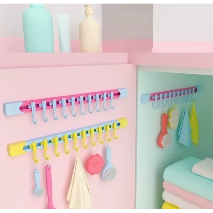 Mey İthalat® 10 Kancalı Raylı Mutfak ve Banyo Düzenleyici Askı 30 cm