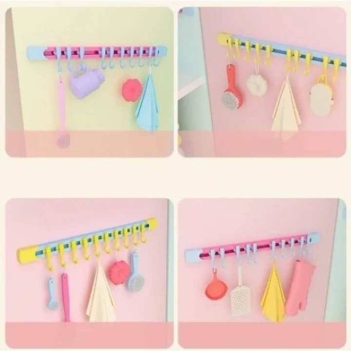 Mey İthalat® 10 Kancalı Raylı Mutfak ve Banyo Düzenleyici Askı 30 cm