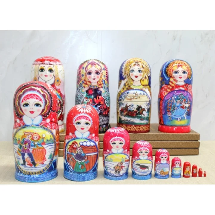 Mey İthalat® 10lu Ahşap Matruşka Seti