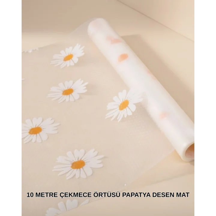 Mey İthalat® 10 Metre Papatya Desenli Kolay Temizlenebilir Çekmece Matı