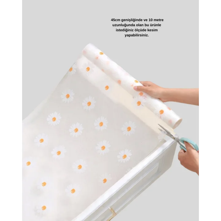 Mey İthalat® 10 Metre Papatya Desenli Kolay Temizlenebilir Çekmece Matı