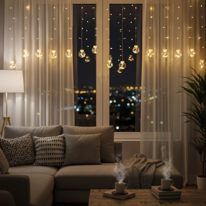 Mey İthalat® 10 Sarkıtlı Kumandalı Dekoratif Top İçi Mini Toplu LED Günışığı Rengi Dekoratif Aydınlatma