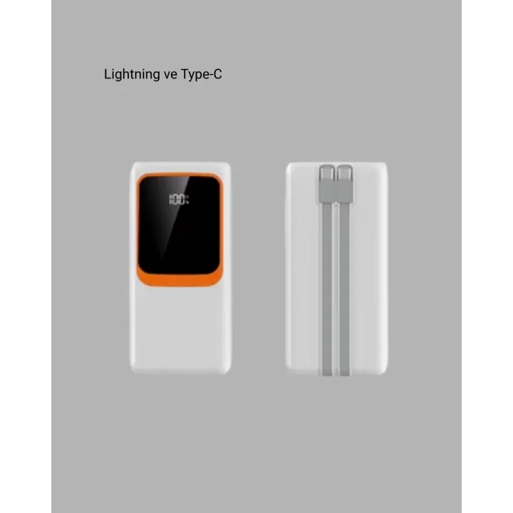 Mey İthalat® 10000 mAh Taşınabilir Powerbank Çift Çıkışlı Type-C ve Lightning Uyumlu