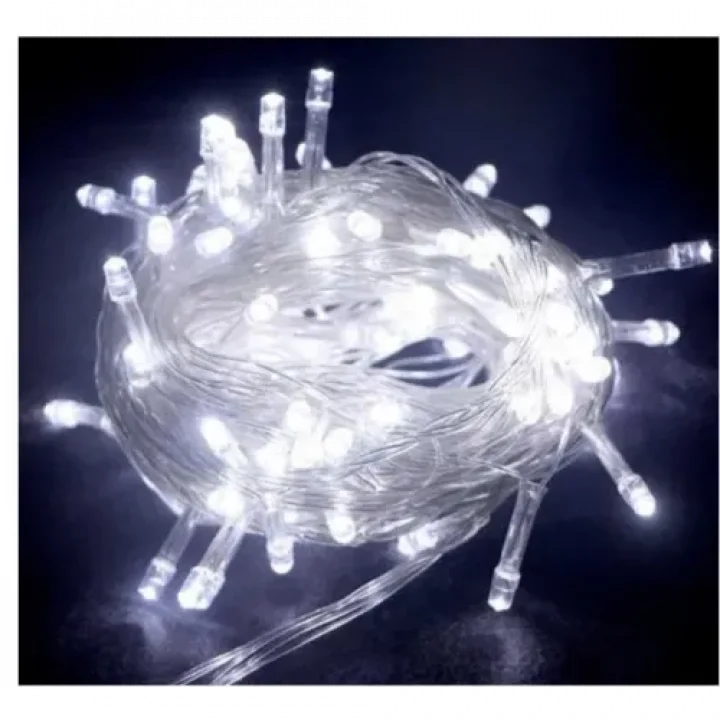 Mey İthalat® 10m 100 Led Boncuk Lamba Beyaz Işık Şeffaf Kablo