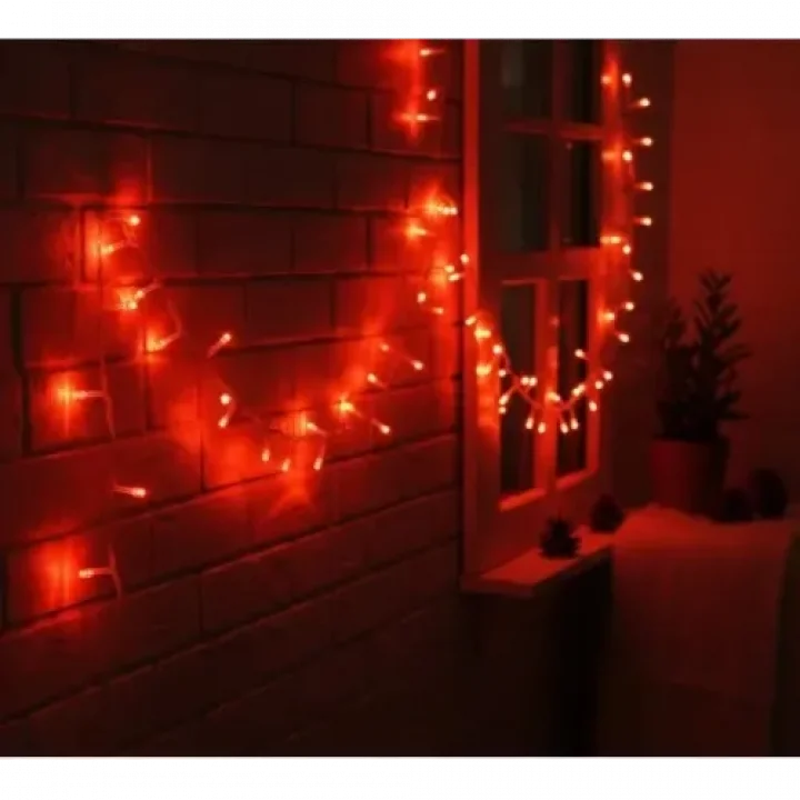 Mey İthalat® 10m 100 Led Damla Uçlu Kırmızı Işık Şeffaf Kablo