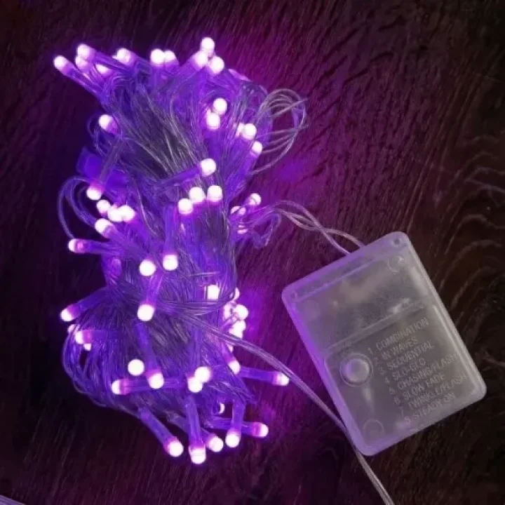 Mey İthalat® 10m 100 Led Damla Uçlu Pembe Işık Şeffaf Kablo
