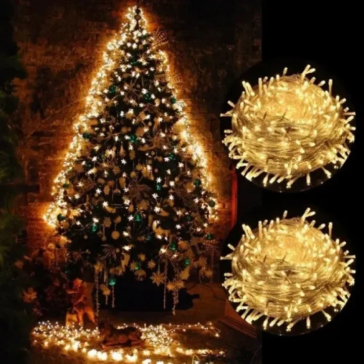 Mey İthalat® 10m 60 LED Pilli 2 Kademeli Gün Işığı Şeffaf Kablo