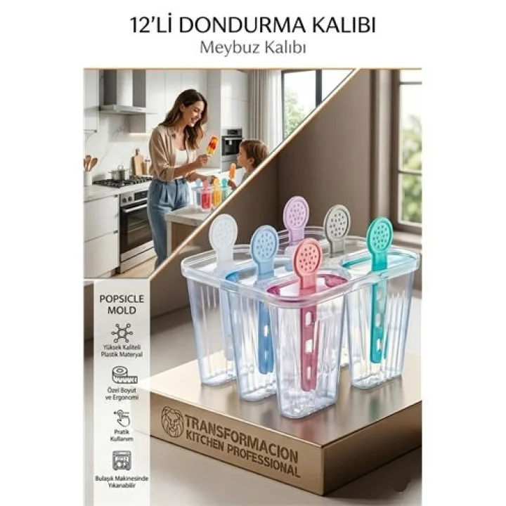 Mey İthalat® 12lı Dondurma ve Meybuz Kalıbı | Sağlıklı Ev Yapımı Atıştırmalık Seti  721453