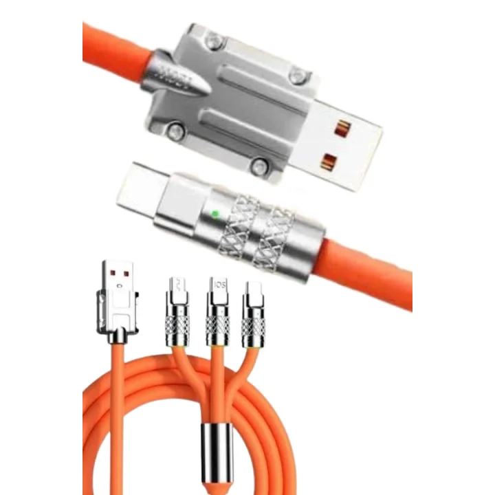 Mey İthalat® 120W 3 İn 1 Uyumlu Silikon Şarj Kablosu Hızlı Şarj Kablosu