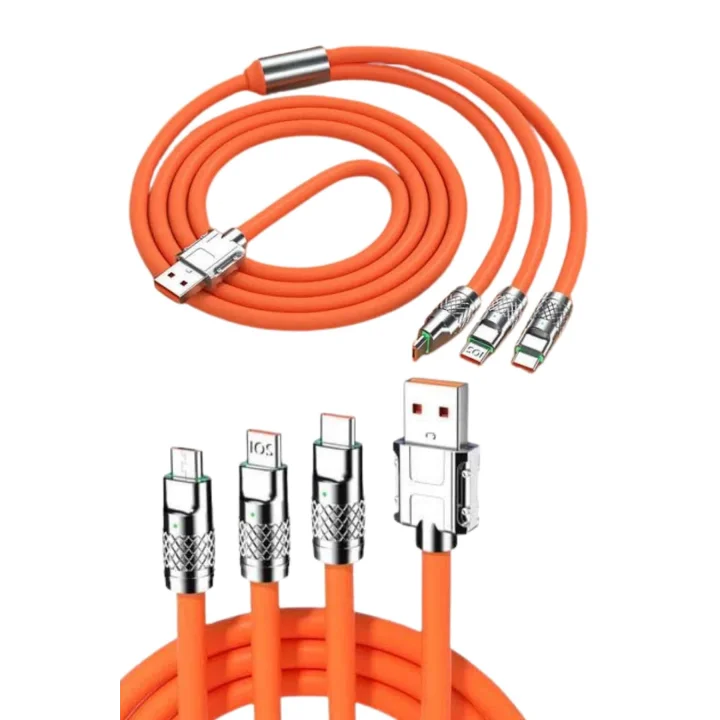 Mey İthalat® 120W 3 İn 1 Uyumlu Silikon Şarj Kablosu Hızlı Şarj Kablosu