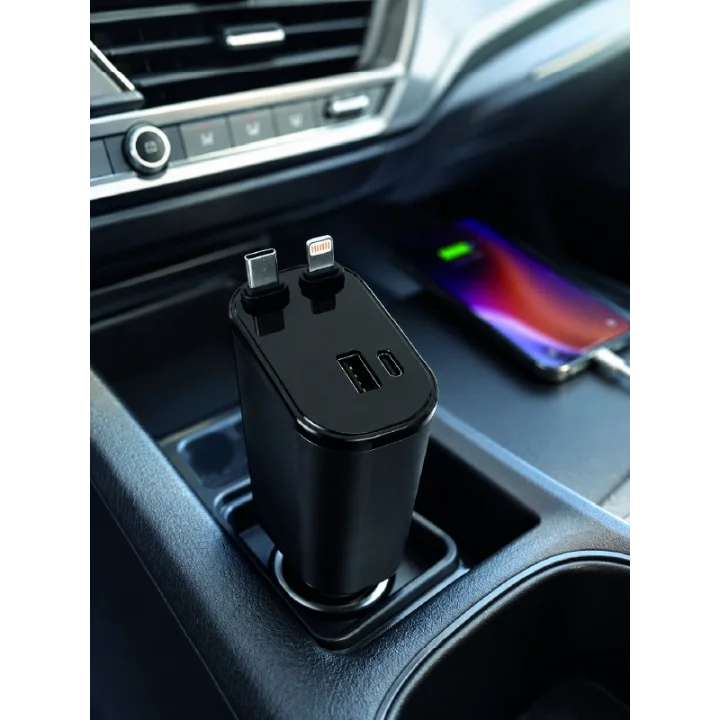Mey İthalat® 120W Hızlı Şarj Destekli 4ü 1 Arada Araç Şarj Cihazı Type-C, Lightning, USB ve USB-C Çıkışlı