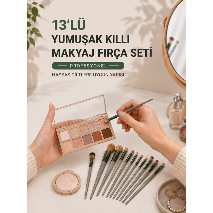Mey İthalat® 13’lü Yumuşak Kıllı Makyaj Fırça Seti Profesyonel  Hassas Ciltlere Uygun Yapısı