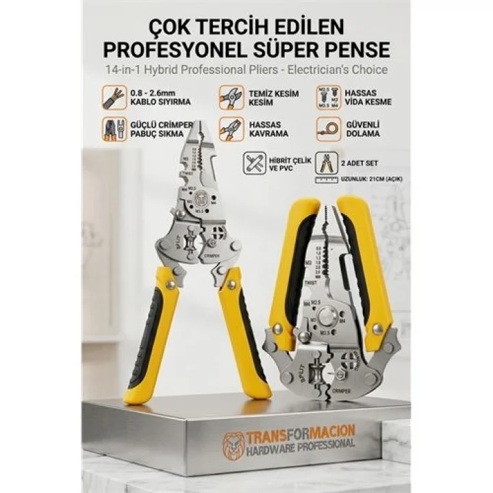 Mey İthalat® 14ü 1 Arada Katlanabilir Kablo Soyucu Pense | Hibrit Çok Amaçlı Pense 723067