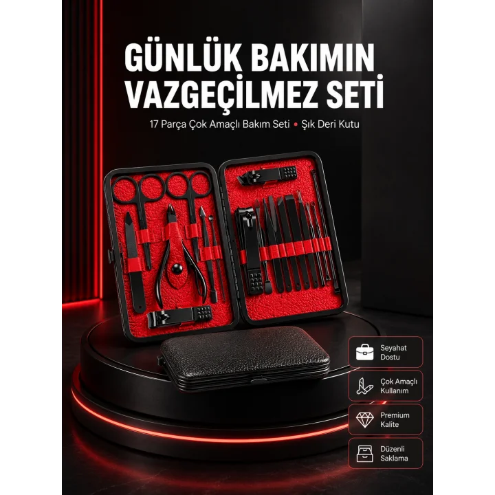 Mey İthalat® 17 Parçalık Profesyonel Manikür Seti – Paslanmaz Çelik Yeni Nesil