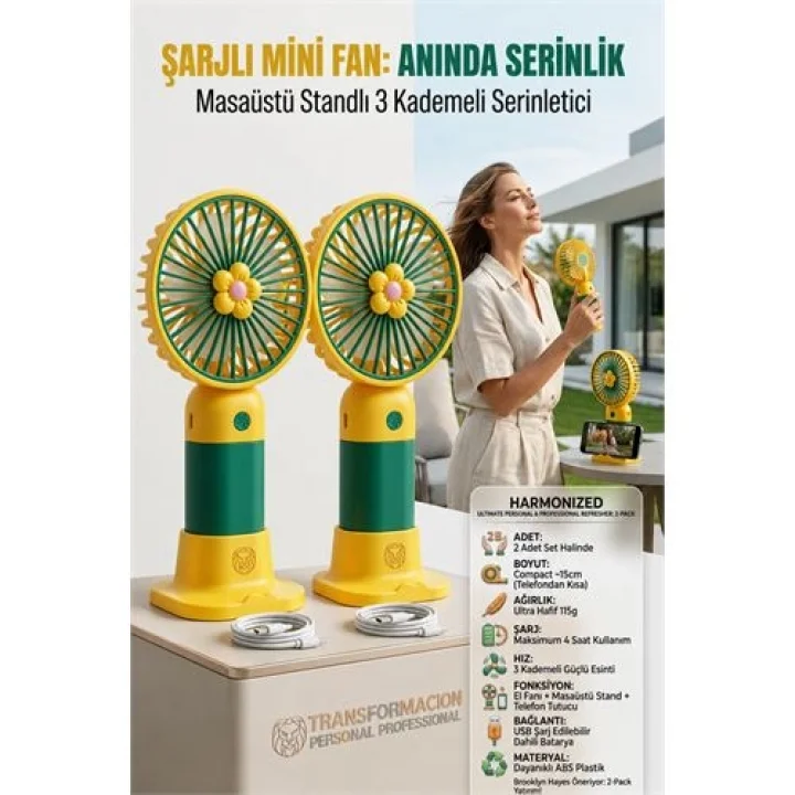 Mey İthalat® 2 ADET Şarjlı Mini El Fanı Taşınabilir Masaüstü Vantilatör max 4 saat 723211