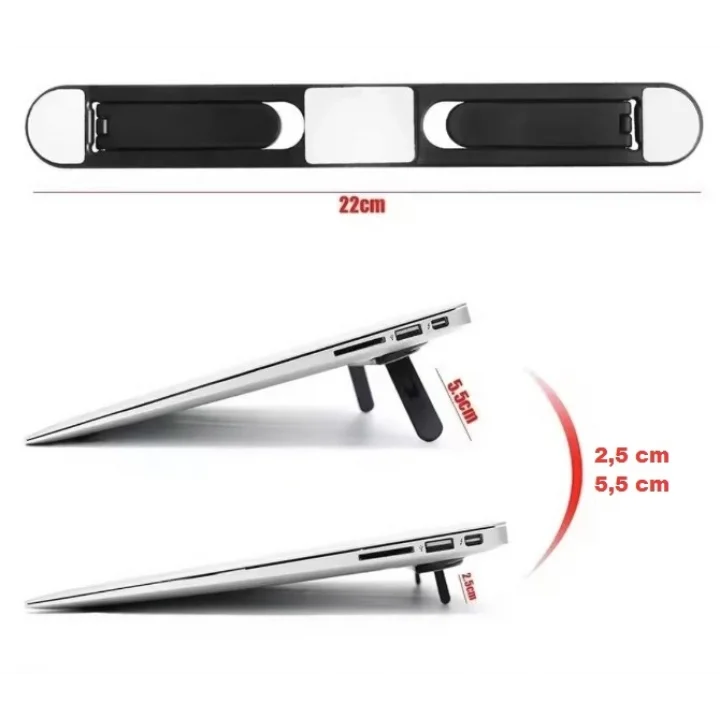 Mey İthalat® 2 Kademeli Katlanabilir ve Yapışkanlı Laptop Standı Siyah