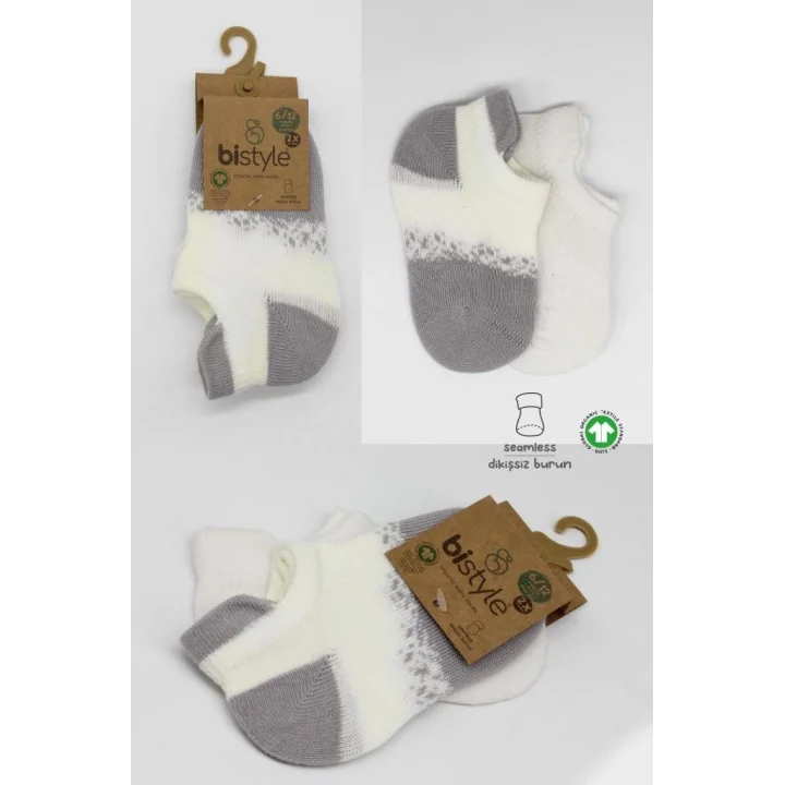 Mey İthalat®   2Li Penye Sneakers Çorap 20105 Ekru Gri