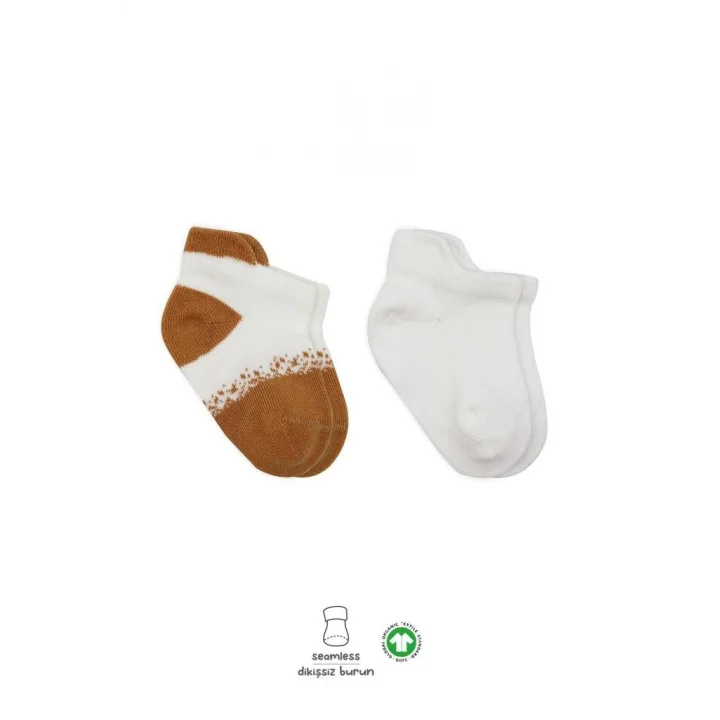 Mey İthalat®   2Li Penye Sneakers Çorap 20105 Ekru Hardal