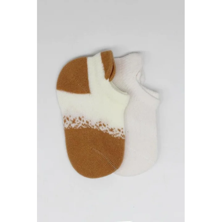 Mey İthalat®   2Li Penye Sneakers Çorap 20105 Ekru Hardal