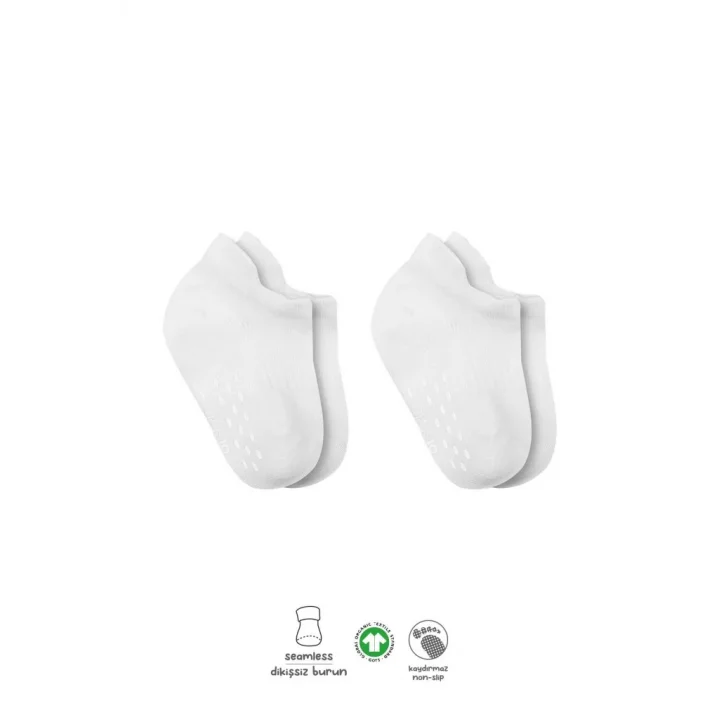 Mey İthalat®   2Li Sneakers Kaymaz Basic Penye Çorap 20103 Beyaz Beyaz