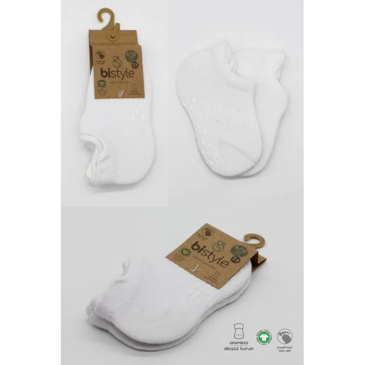 Mey İthalat®   2Li Sneakers Kaymaz Basic Penye Çorap 20103 Beyaz Beyaz