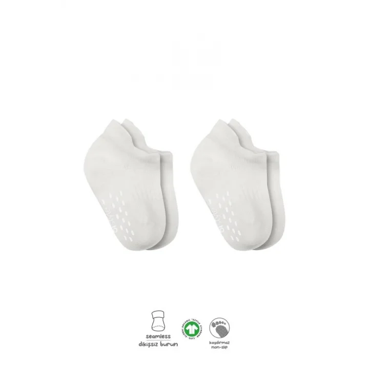 Mey İthalat®   2Li Sneakers Kaymaz Basic Penye Çorap 20103 Ekru Ekru