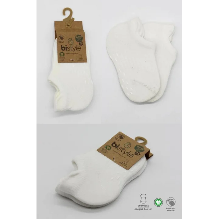 Mey İthalat®   2Li Sneakers Kaymaz Basic Penye Çorap 20103 Ekru Ekru