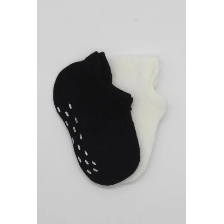 Mey İthalat®   2Li Sneakers Kaymaz Basic Penye Çorap 20103 Siyah Ekru