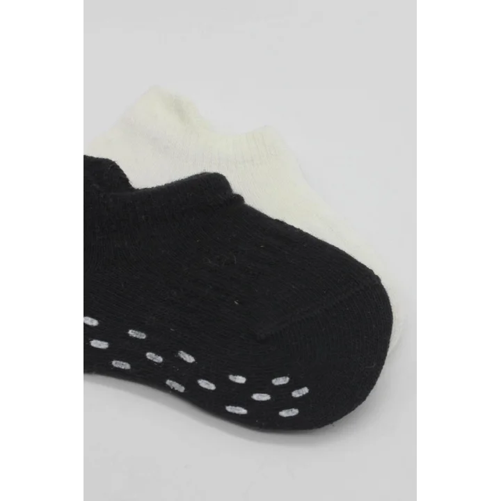 Mey İthalat®   2Li Sneakers Kaymaz Basic Penye Çorap 20103 Siyah Ekru