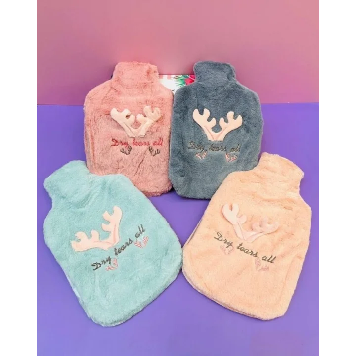 Mey İthalat®  2 Litrelik Geyikli Model Peluş Kılıflı Sıcak Su Torbası