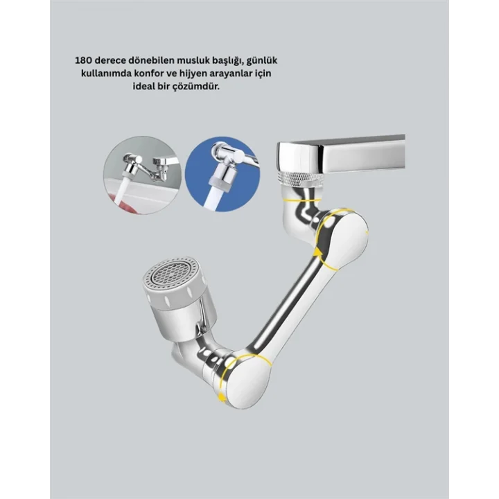 Mey İthalat® 2 Modlu 1080° Dönebilen Musluk Başlığı Esnek 3 Eklemli Hareketli Tasarım