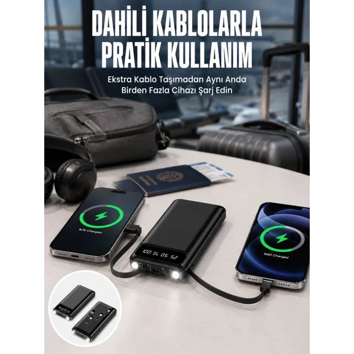 Mey İthalat® 20.000 Mah Led Işıklı LCD Ekran USB Girişli Type-C Lightning Powerbank Yeni Nesil