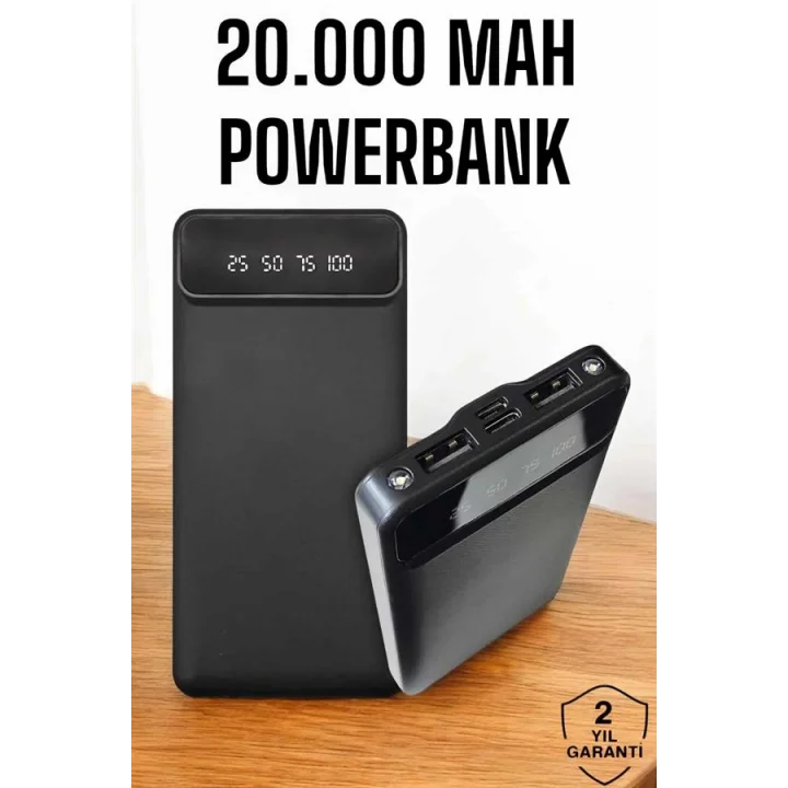 Mey İthalat® 20.000 Mah Led Işıklı LCD Ekran USB Girişli Type-C Lightning Powerbank Yeni Nesil