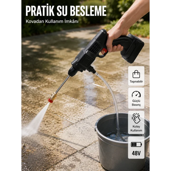 Mey İthalat® 2025 A Kalite 48V Şarjlı Yüksek Basınçlı Su Tabancası Orijinal Seri