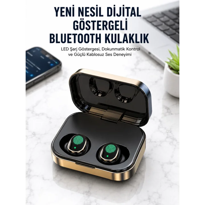 Mey İthalat® 2025 Model Bluetooth Kulaklık Telefon Şarj Edebilen Çağrı Cevaplama Dijital Göstergeli