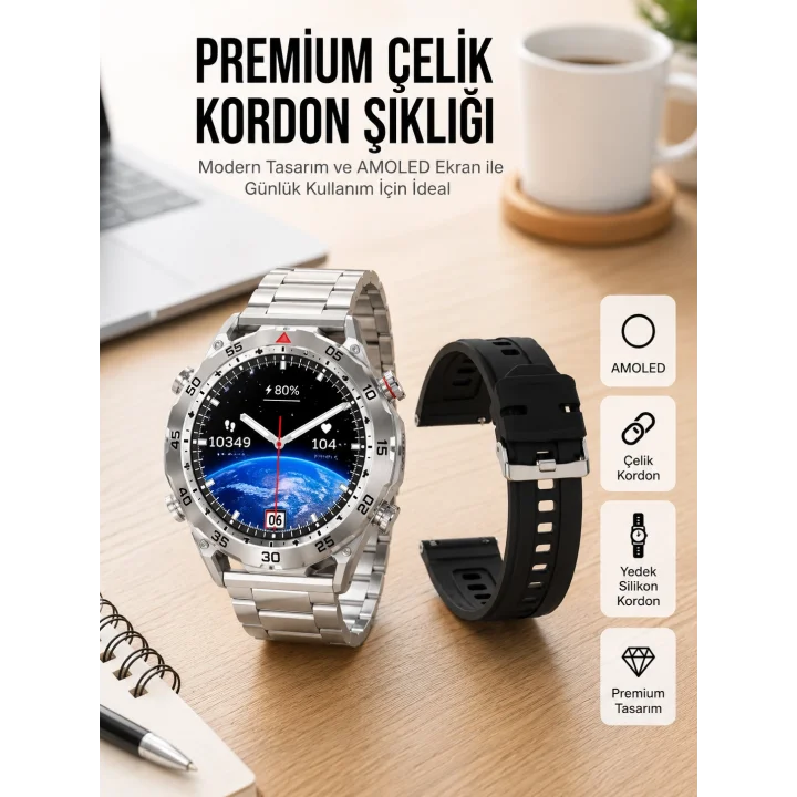 Mey İthalat® 2025 Model Yuvarlak Ekran Android ve İOS Uyumlu GPS Takibi Yapabilen Akıllı Saat Yeni Nesil