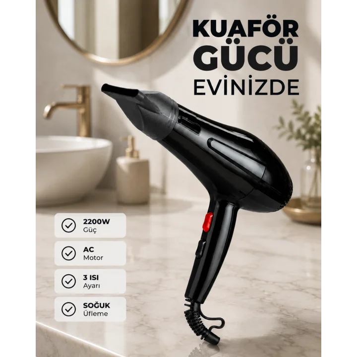 Mey İthalat® Hızlı Kurutma ve Şekillendirme İçin Profesyonel Saç Kurutma Makinesi