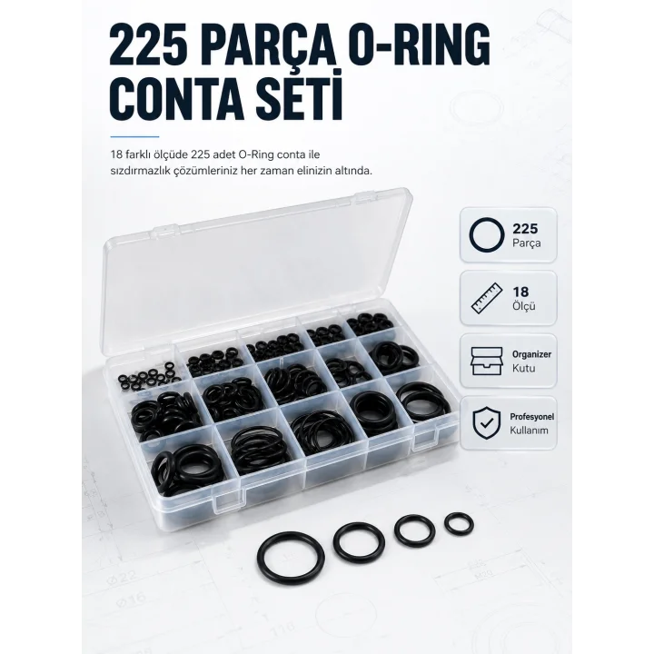 Mey İthalat® 225 PCS O-Ring Conta Seti Profesyonel Tamir, Bakım ve Sızdırmazlık Çözümü