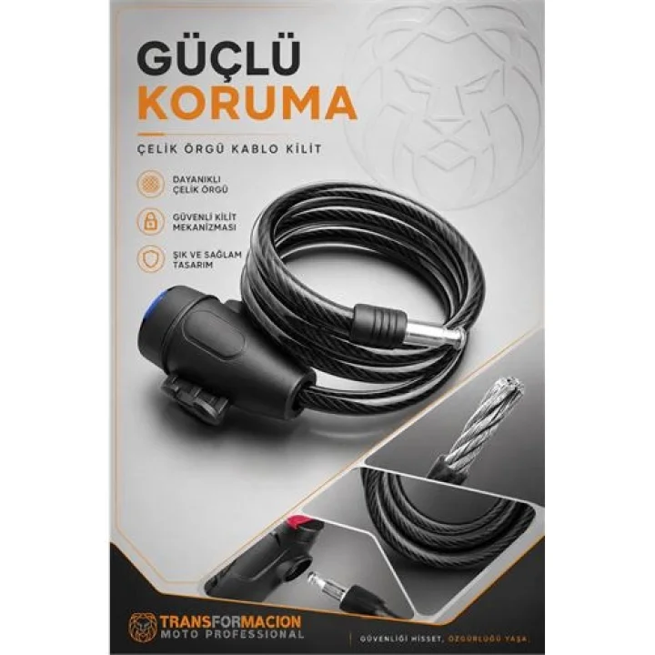 Mey İthalat® 22mm Çelik Halatlı Bisiklet Kilidi - 160cm Anahtarlı Scoooter Motosiklet Kilidi 722486