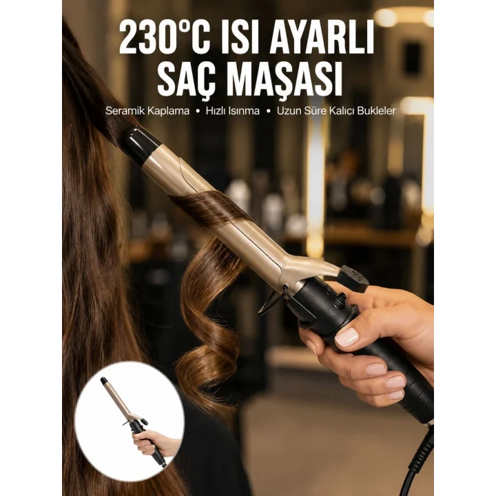Mey İthalat® 230 Derece Isı Ayarlı Seramik Saç Maşası 25 mm Yeni Nesil