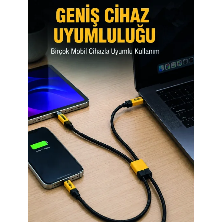 Mey İthalat® 240W Çoklu Şarj Kablosu Type-C Lightning Micro USB Örgü Kablo
