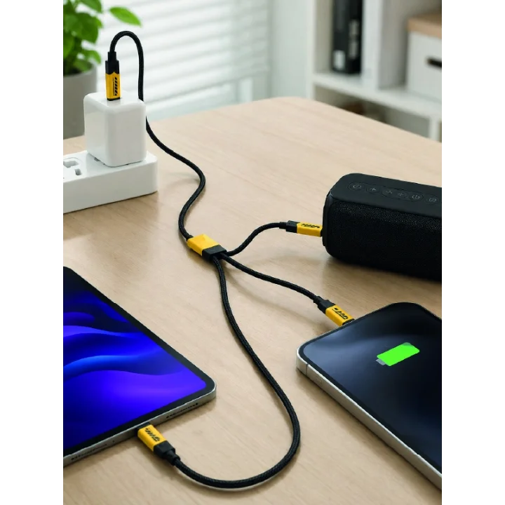 Mey İthalat® 240W Çoklu Şarj Kablosu Type-C Lightning Micro USB Örgü Kablo