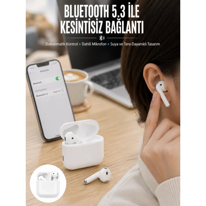 Mey İthalat® 2.Nesil Yeni Model TWS Bluetooth Kulaklık Dokunmatik Kontrol Yüksek Ses Kaliteli Yeni Nesil