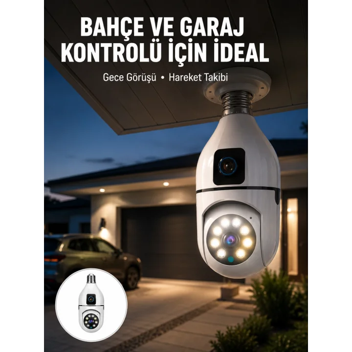 Mey İthalat® 2’si 1 Arada Güvenlik Kamerası ve Sel Işığı – Kablosuz Akıllı Kamera Yeni Nesil